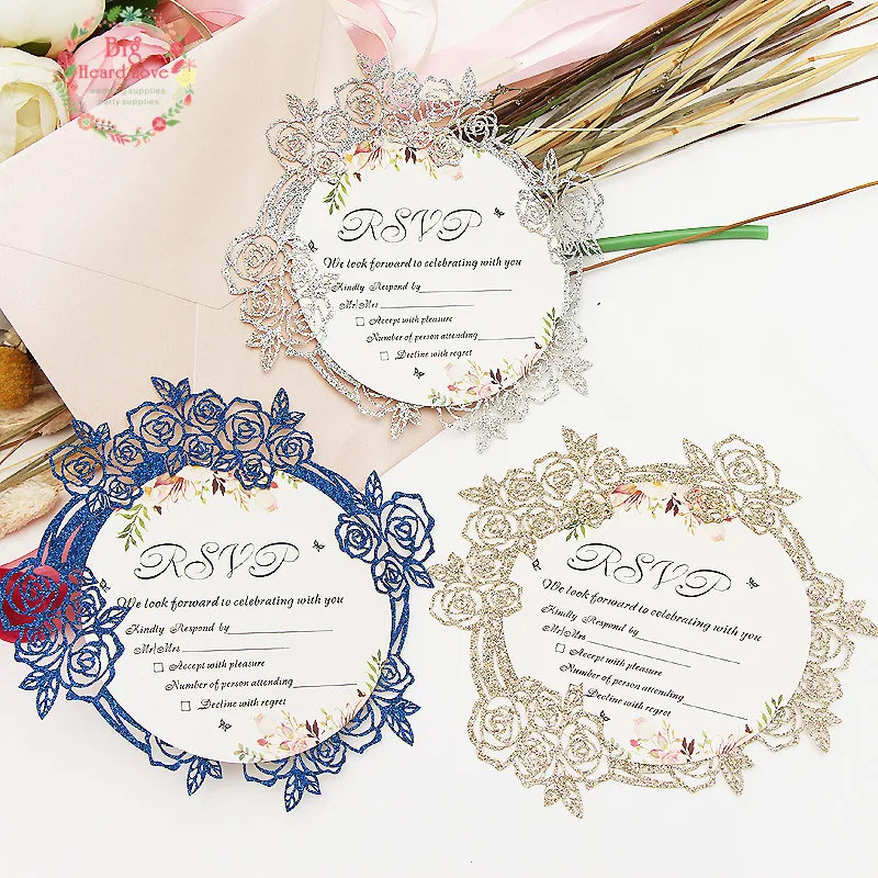 1set Sample Glitte Paper Invitation Card Flower Shape Party