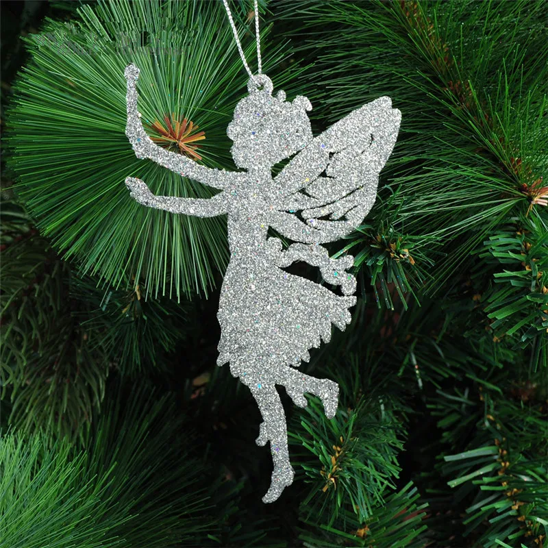 

Christmas Tree Decorations Supplies Size 14x9cm Five Colors Angel Shape Xmas Ornament Glitter Powder Christmas Tree Pendant 10G