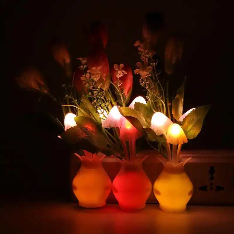 Led Mushroom Flower Plant Colorful Nightlight Light Controlled Sensor Lamp Novelty Wall Socket Lights Lamp For Bedroom Decor