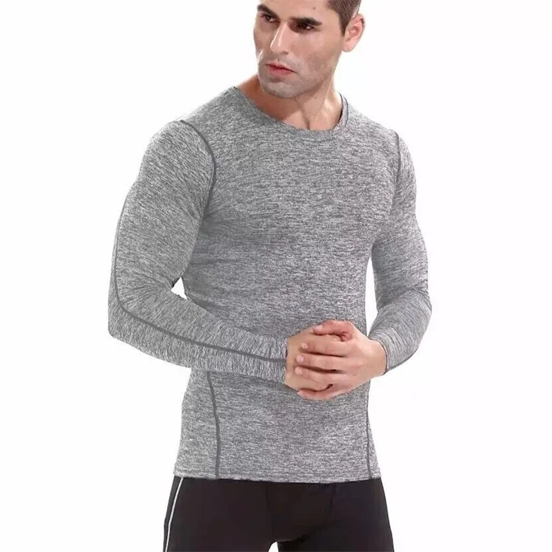 

DZ18387 Men High Quality T-shirt Men Long Sleeve O-neck Top elastic Quick Dry Absorbent T-shirt Football Basketball Sportswear