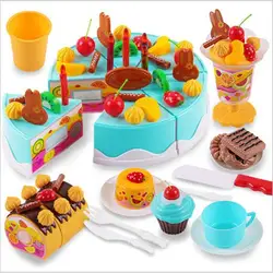 75 шт DIY Притворись Играть фруктовый резки на день рождения красочный торт кухонная игрушечная еда для Для детей Пластик розовый голубой