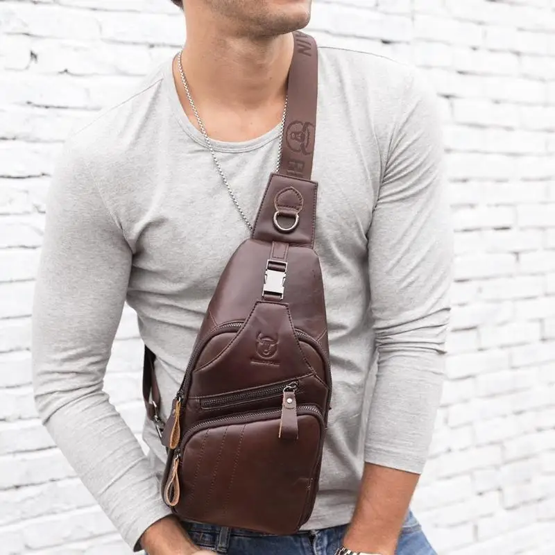 Мужской нагрудный рюкзак BULLCAPTAIN из натуральной воловьей кожи, винтажная дорожная сумка через плечо высокого качества