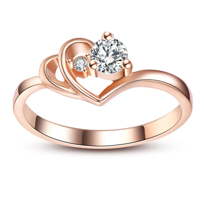 Fashion double heart shaped ladies Ring Cubic Zirconia Engagement Wedding Rings women men Jewelry Accessories | Украшения и