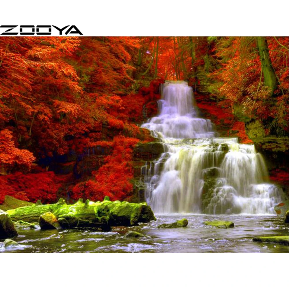 Zooya 5D DIY Вышивка с кристаллами водопад кленовый лист Алмазный мозаика алмаз