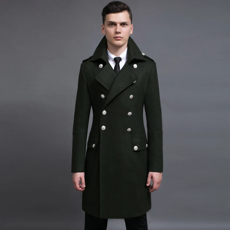 Warm Mens Double Long Trench Winter Coat Wool Breasted Jacket Overcoat Outwear