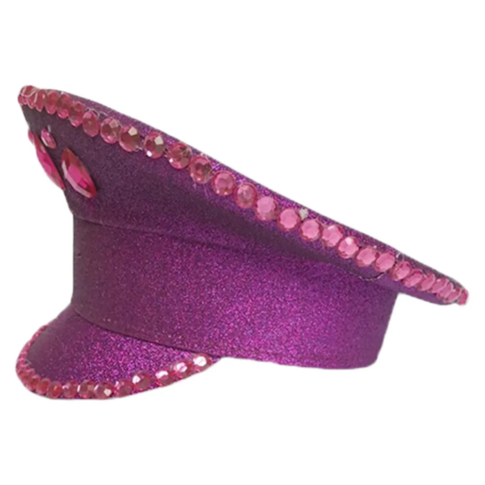 Британский производительность Кепки розово-красный яркий блесток в стиле милитари Кепки сценическое танцевальное шоу шляпа Косплэй вечерние блесток ломтик патч в виде шляпы Для мужчин Для женщин