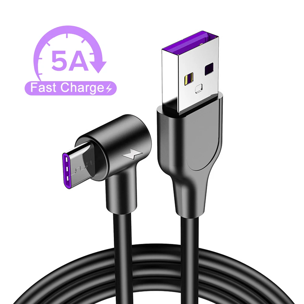 

USB Type C Cable 3m Fast Charging Wire for Xiaomi 10 QC 3.0 5A Super Charge for Huawei Mate 20 P30 P20 Pro 90 Degree Gaming Cord