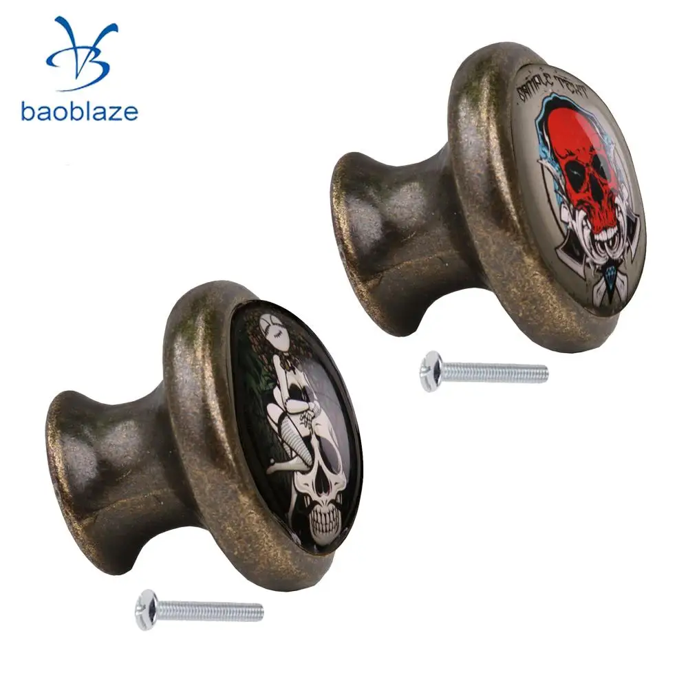 

2pcs Skull Pattern Vintage Metal Door Knob Cupboard Cabinet Bin Drawer Dresser Pulls Handle Knob Furniture Hardware #2