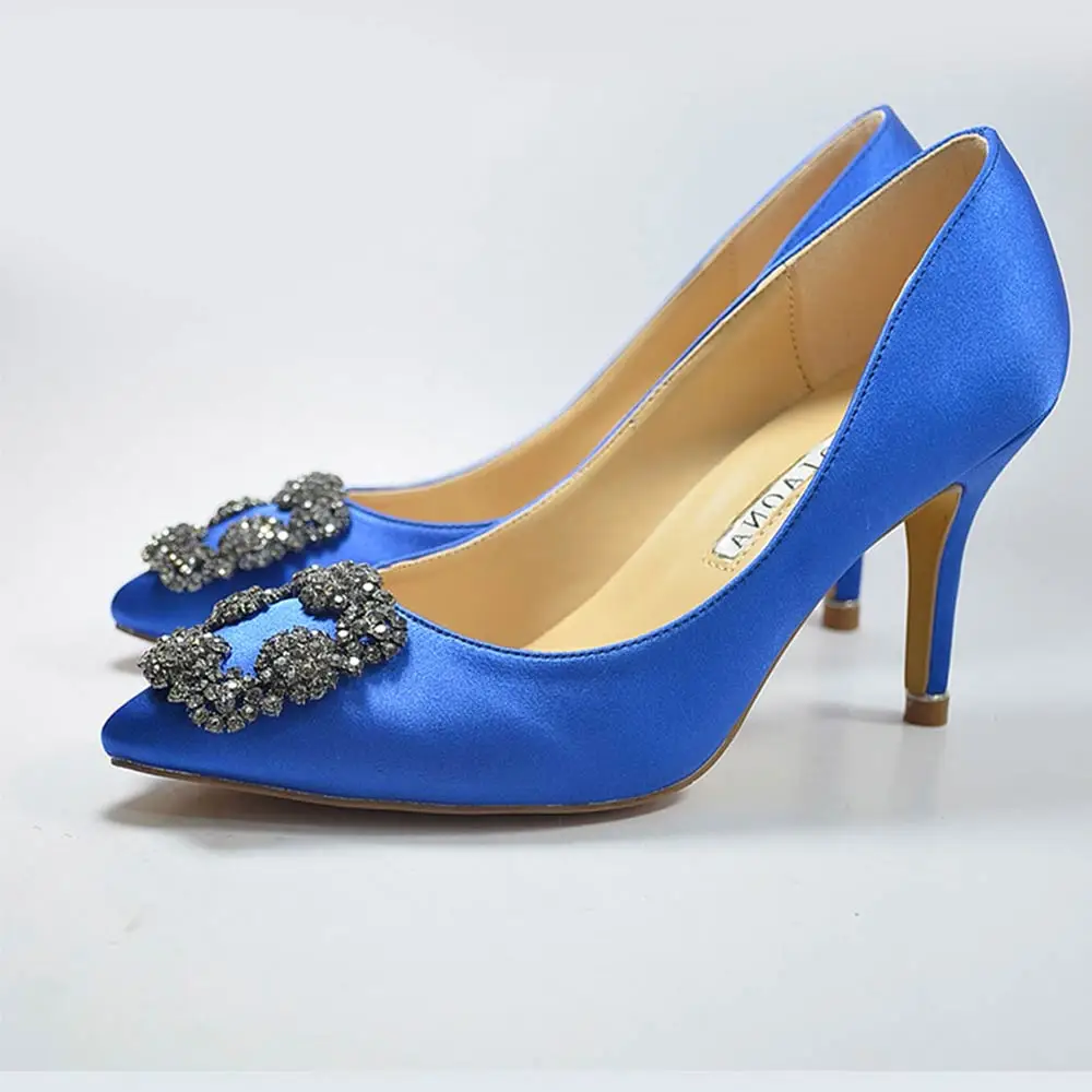 

2019 Fashion Brand shoes Sexy Women Pumps High Heels Shoes Elegant Buckle Rhinestone Heeled Thin Pointed Dress Shoes