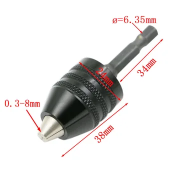 

New 0.3-8mm 1/4" Keyless Drill Chuck Screwdriver Impact Driver Adaptor Hex Shank Drills Grinder Converter