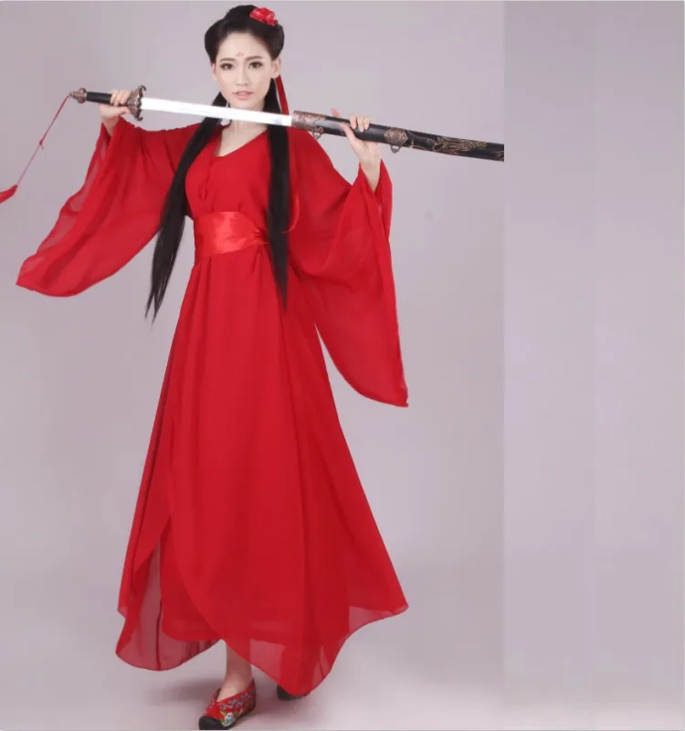 Костюм hanfu классический китайский белый/красный/розовый народные танцевальные костюмы Han ткань слинг/drag convening и пояс/шифон песок