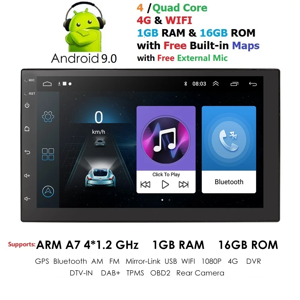 

Android 9.0 Universal 2 din Car Multimedia Player Autoradio 2din Stereo 7" Touch Screen Video MP5 Player Auto Radio OBD SWC BT