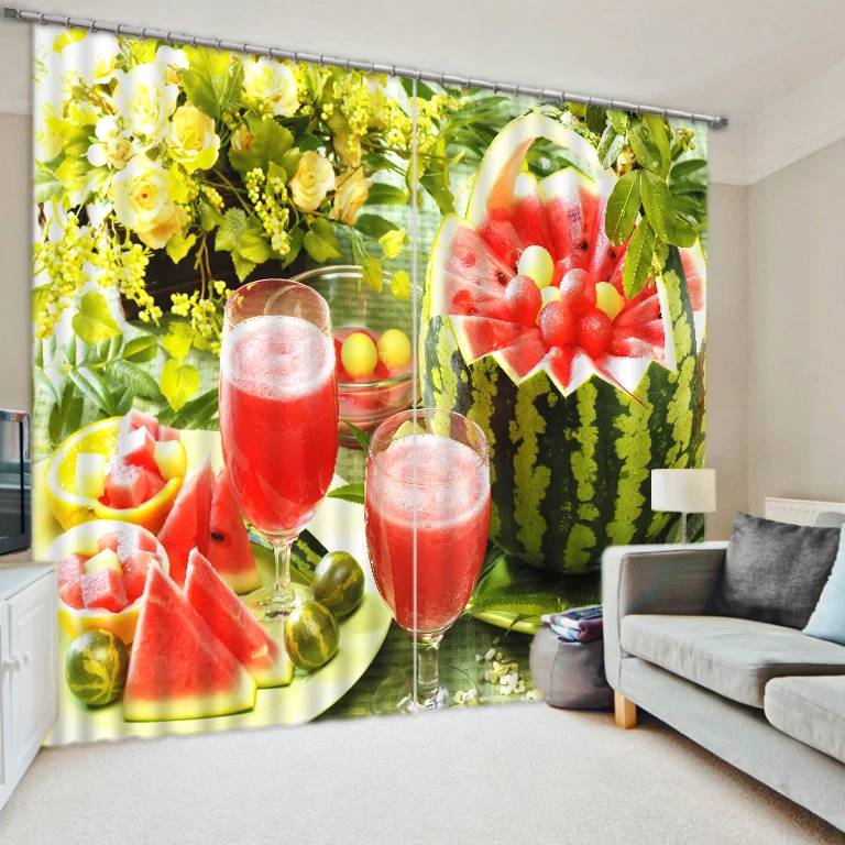 

Realistic watermelon fruit print digital photos 3d shade fabric curtains finished