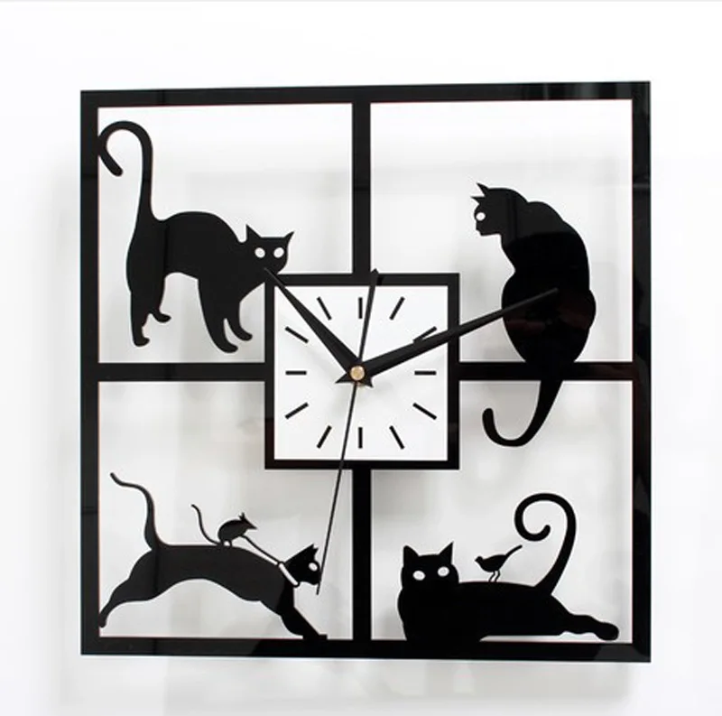 High grade Fashion Black cat wall clock Creative modern design cat's
