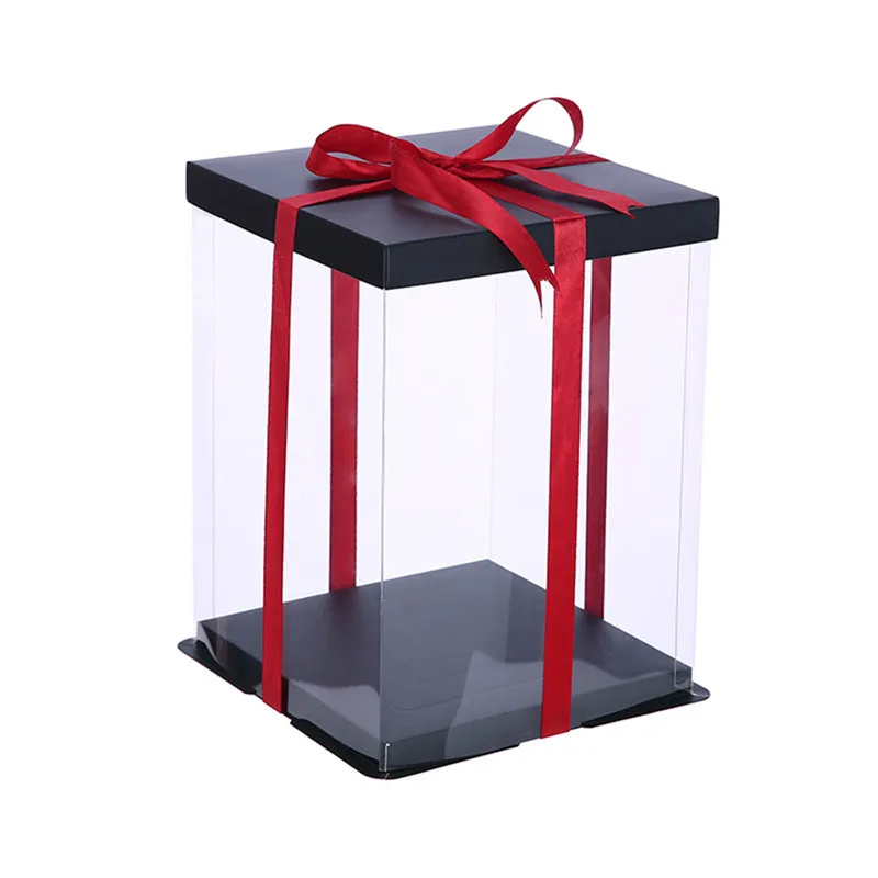 

Gift Box 1pcs 30*30*42cm Birthday Cake Rose Bear Flower Gift Box Perfect Gift Box With Black Lid And Base