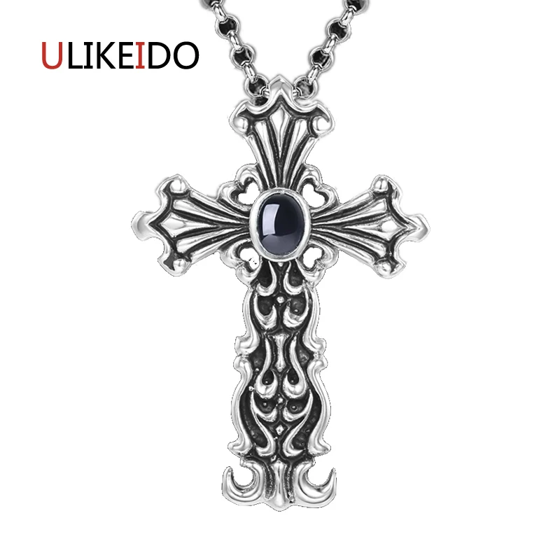 

925 Sterling Silver Jewelry Crosses Pendant Natural Stone Fashion Charms Punk Necklace For Men And Women Creative Jewelry 035