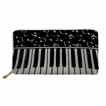

Women Wallets Long Purse for Ladies Coin Change Pocket Female Vintage Piano Pattern 3D Card Holders Money Bags black