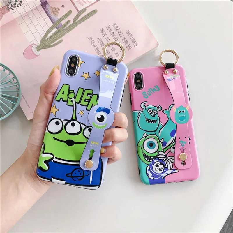 

Cute Cartoon Wristband Phone Case For iphone 6 6s 7 8 plus Case For iphone X XR XS Max Cover Capa Wrist Strap Glossy Cases Funda