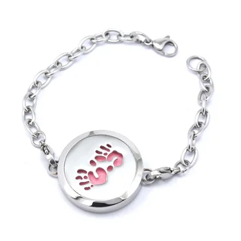 

2017 New DIY Fashion Jewelry Glaze Animal Paw Chain Link Round Stainless Steel Essential Oil Diffusing Perfume Locket Bracelet