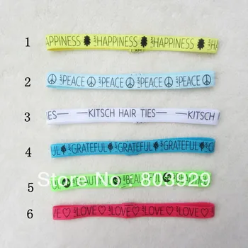 

5/8" FOE Words Printed Ribbon Headband Elastic Flower Headband Skinny Elastic Headband