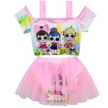 2019 New LOL Doll children's Swimwear sling one word shoulder mesh Skirt European and American swimsuit set Fashion Girl Clothes 2019 New LOL Doll children's Swimwear sling one word shoulder mesh Skirt European and American swimsuit set Fashion Girl Clothes