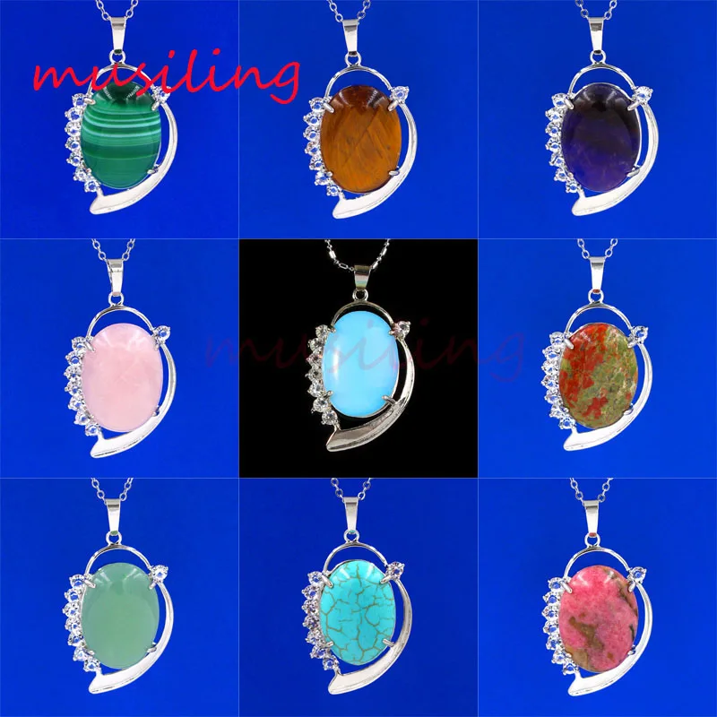 

musiling Jewelry Pendant Natural Gem Stone Pendant Silver Plated Accessories Set Rhinestone Bohemian Fashion Jewelry 18X Mix