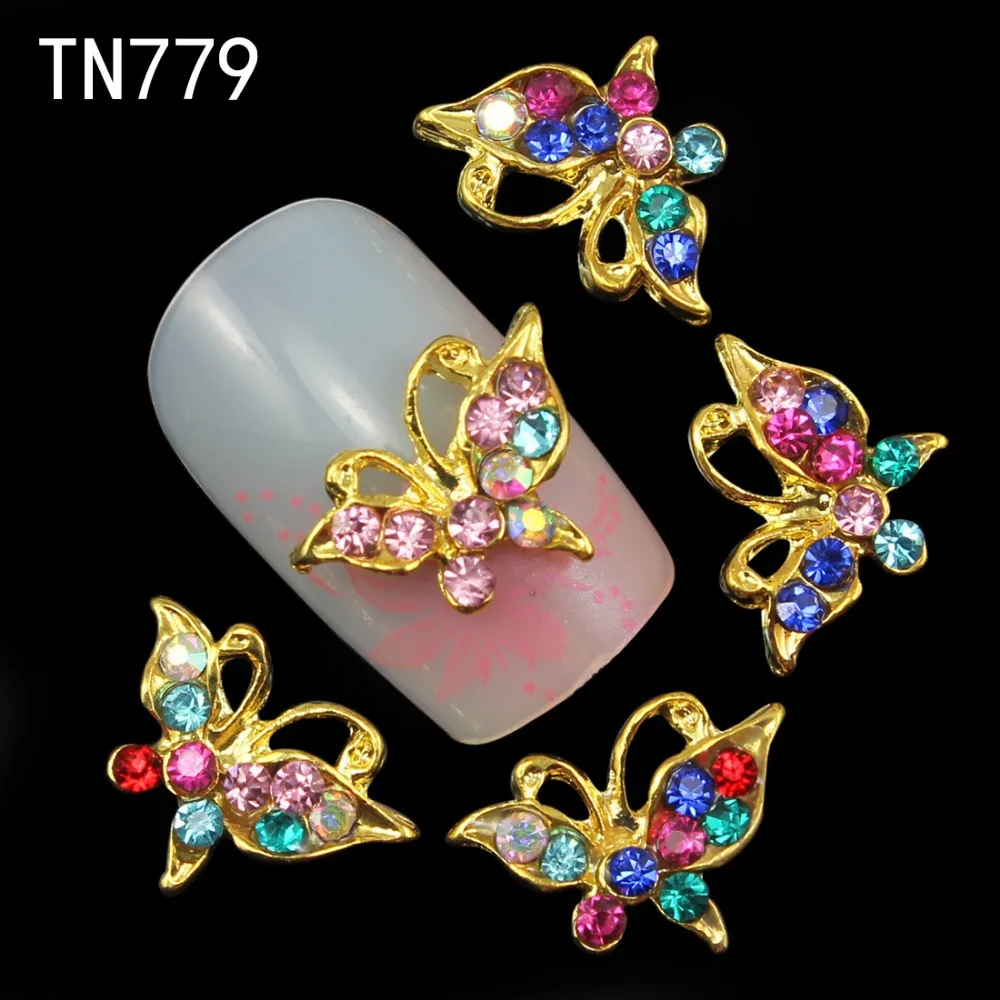 10pcs Glitter Butterfly Rhinestones 3d Nail Art Decorations, Alloy Nail