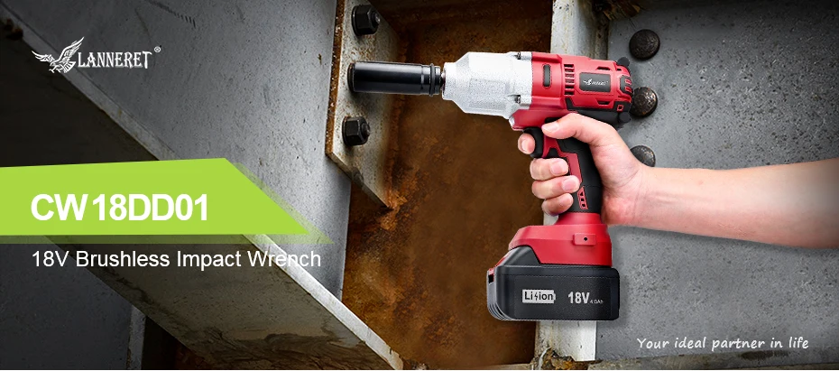 LANNERET 18V Brushless Cordless Impact Electric Wrench  300-600N.m Torque Household CarSUV Wheel 12 Socket Wrench Power Tool (1)