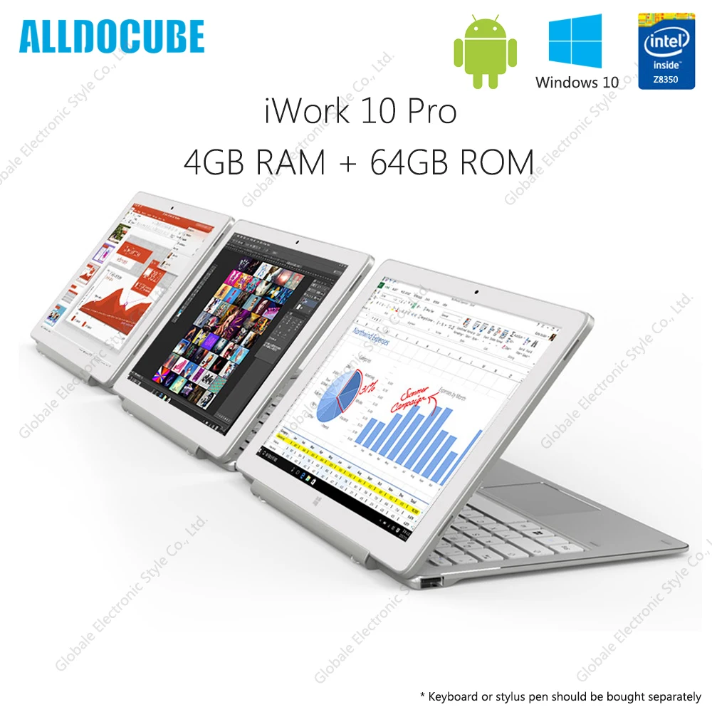 

ALLDOCUBE iWork 10 Pro 2 in 1 Tablet with Keyboard 10.1 inch Windows 10 Android 5.1 Intel Atom x5 - Z8350 4GB RAM 64GB ROM
