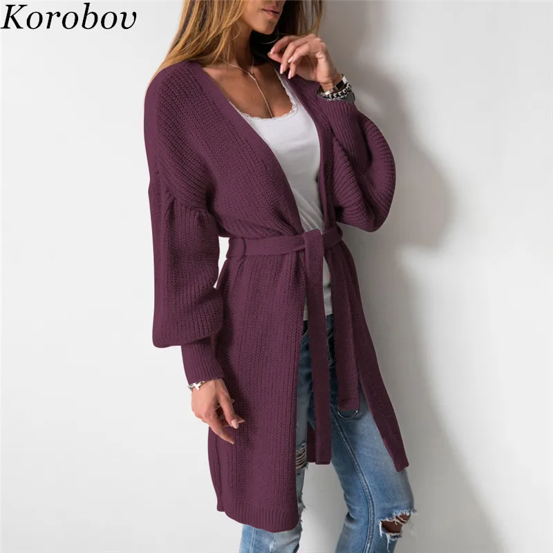 Korobov European 2018 New Arrival Lacing Long Sweaters Vintage Loose Female Sleeve Thin Women Cardigans 76458 |