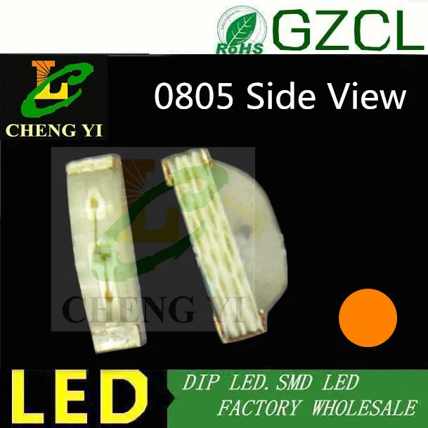 2 1*0 6 мм поверхностное крепление led 600-610nm оранжевый 0805 вид сбоку SMD 0-2 5 V чип свет