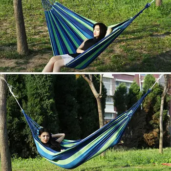 

Outdoor Camping Hammock Foldable Leisure Canvas Hammock Folding Hammock Ultra Light With Storage Bag Rainbow