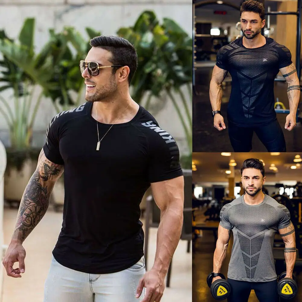 

2019 Cotton Gym Shirt Sport T Shirt Men Short Sleeve Running Shirt Men Workout Training Tees Fitness Top Sport T-shirt Rashgard