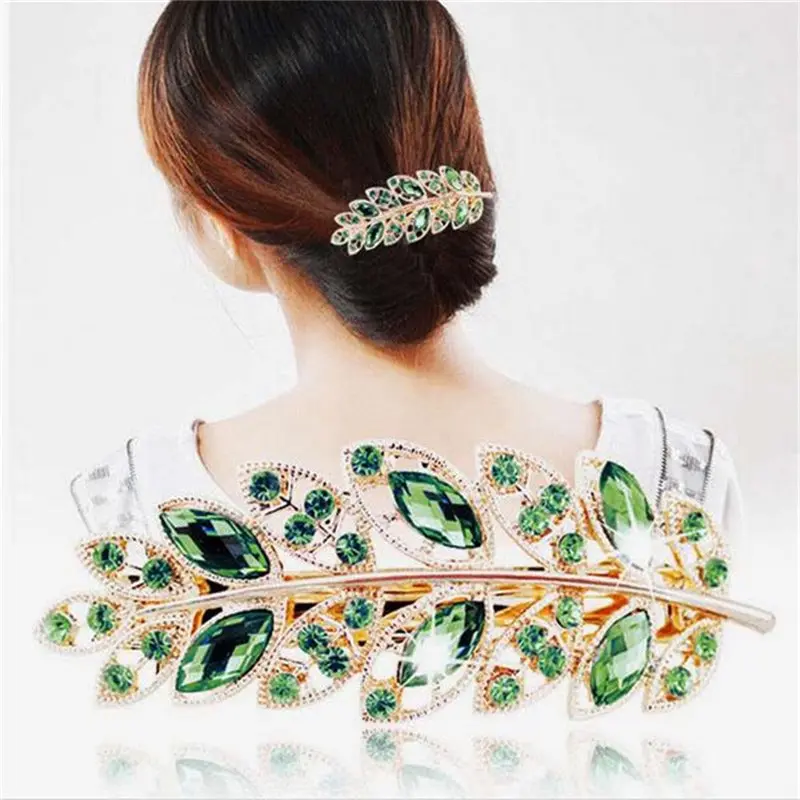 

1 pc Beauty Women Fashion Hair Clip Leaf Crystal Rhinestone Barrette Hairpin Headband hair accessories Free Shipping G0302