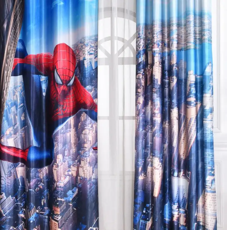 Cortinas opacas de dibujos animados de tela de Spiderman modernas para habitación de niños cortina impresa para niños dormitorio tratamiento de ventana dormitorio