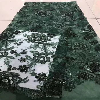 

Green African Lace Fabric For Wedding Dress High Quality French Lace Fabric With Sequins Fashion Nigerian Lace Fabric