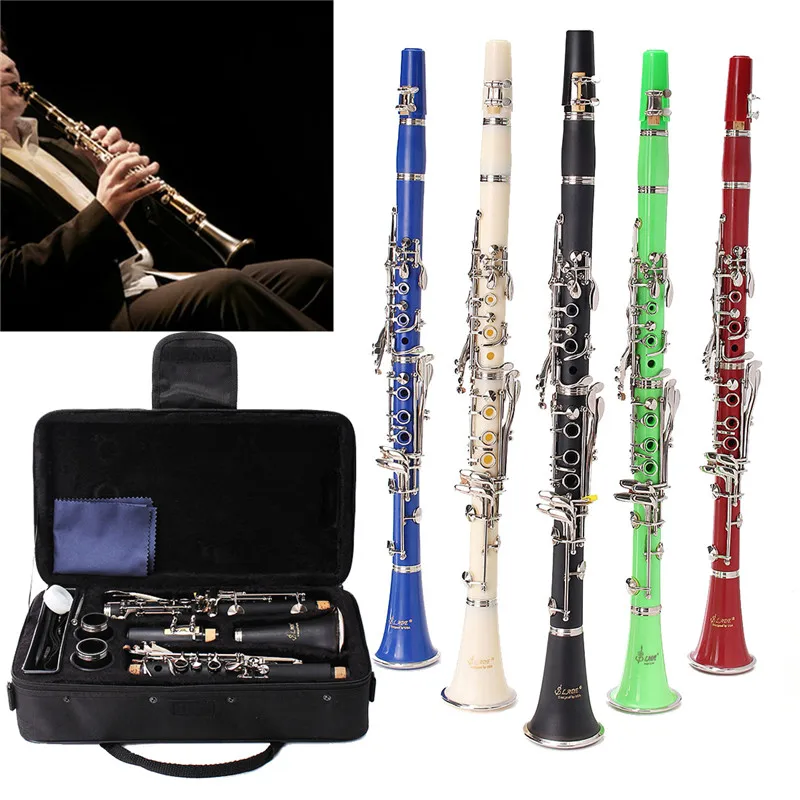 1Set 17 Key Nickel Plated Muticolor Clarinet with Reed Mouthpiece Case Cover Box For Woodwind Musical Instruments Lover Beginner 1Set 17 Key Nickel Plated Muticolor Clarinet with Reed Mouthpiece Case Cover Box For Woodwind Musical Instruments Lover Beginner