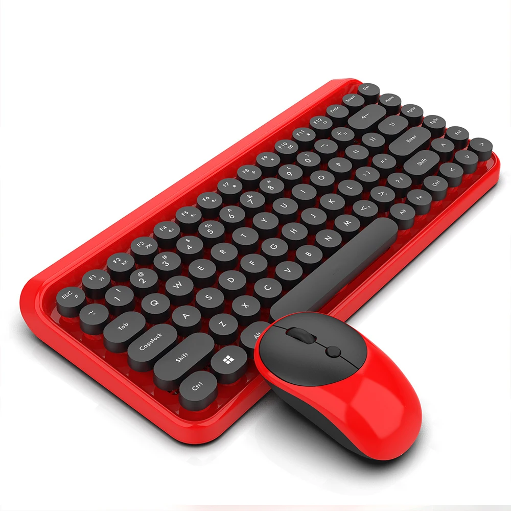 

Vintage Round Gaming Keyboard Mouse Combo 2.4GHz 84 Keys Mechanical Feel Mute Keyboard with 4 Keys 1600 DPI Optical Mouse