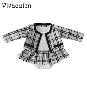 

Fashion Baby Bodysuit for Girls Plaid Infant Jumpsuit Baby Girl Bodysuit with Coat Baby Onesie Toddler Clothes Baby Costume B135