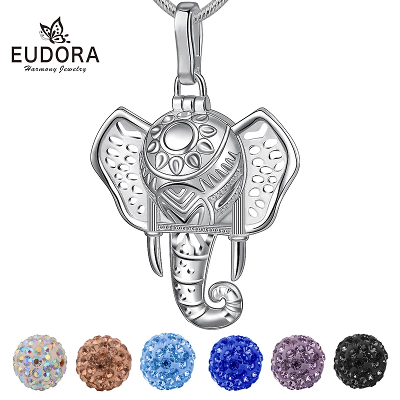 

Eudora 12mm Crystal Pearl Necklace Thai elephant Cage Locket Pendant Necklace fit Colorful Crystal Ball& Pearl Jewelry K315N12