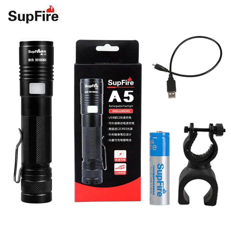 

Flashlight LED Torch Portable Flash Light USB Bicycle Light Supfire A5-L2 Linterna Led for Surefir Fenix Niron Hand Light A004
