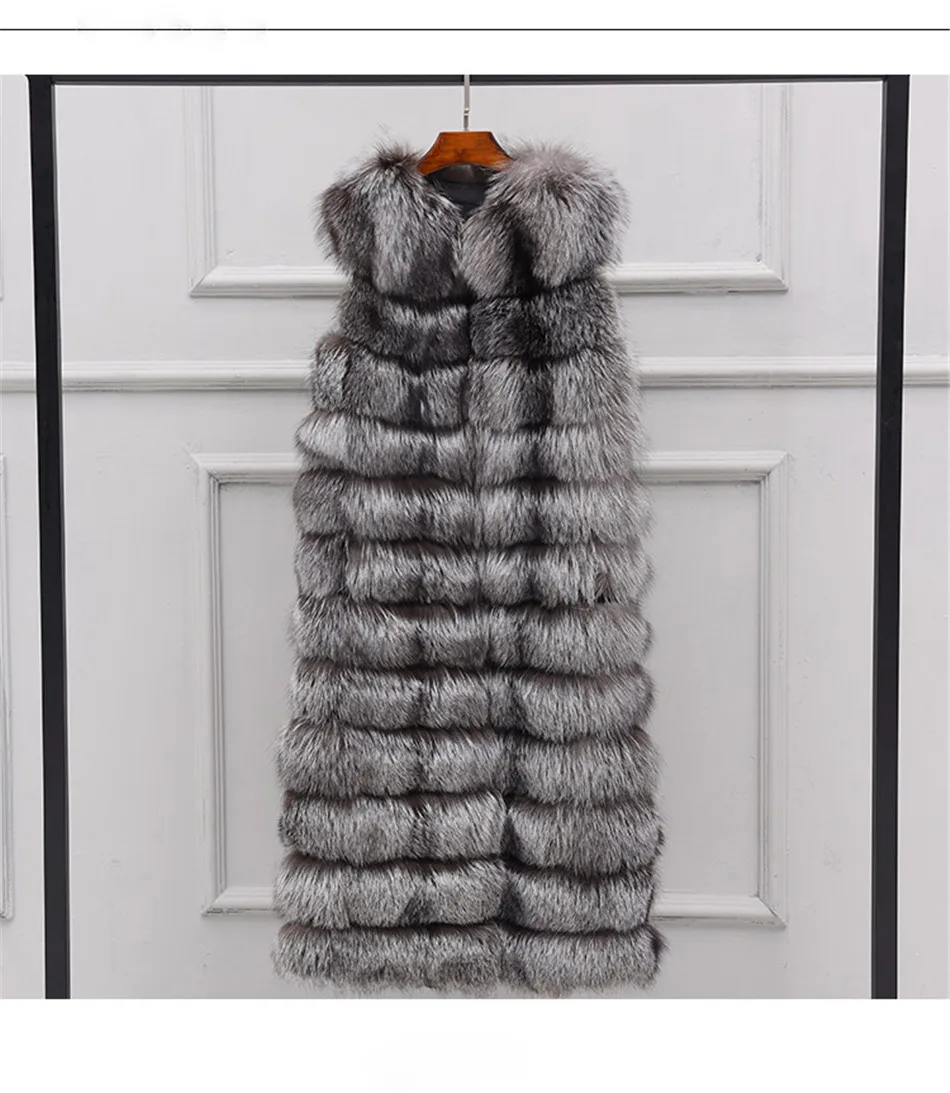 Жилет женский длинный из Меха чернобурки без рукавов 110 см|silver fox fur vest|fox vestsilver vest |