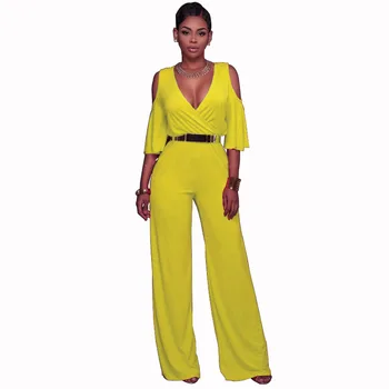 

European Foreign Trade V Lead Strapless Lotus Leaf Sleeve High Waist Wide Leg Pants Lin Tai Pants Contain Belt