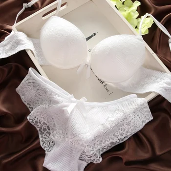 

Bra Set In Women Push Up Girls Lace Sexy Thin Deep V-neck Underwear Vintage Solid Color