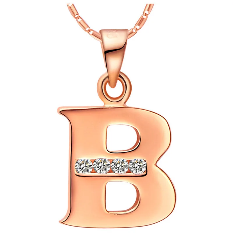Rose Gold Color Pendants A B C D E F G H I To Z Luxury Crystal Necklace Long Jewelry Woman Accessories Bijouterie C003-5 | Украшения и
