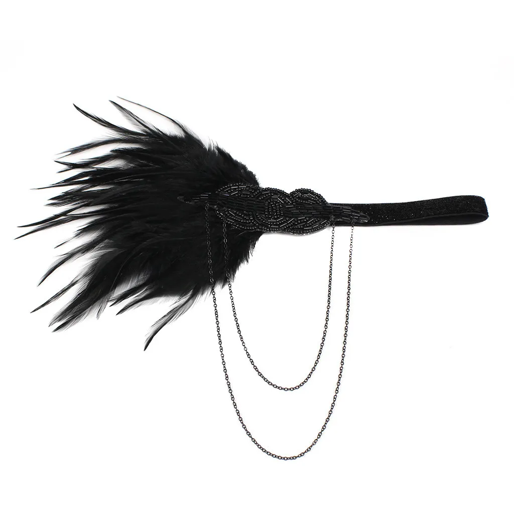 

Flapper Feather Headband 20s Accessories Crystal Beaded Wedding Headpiece