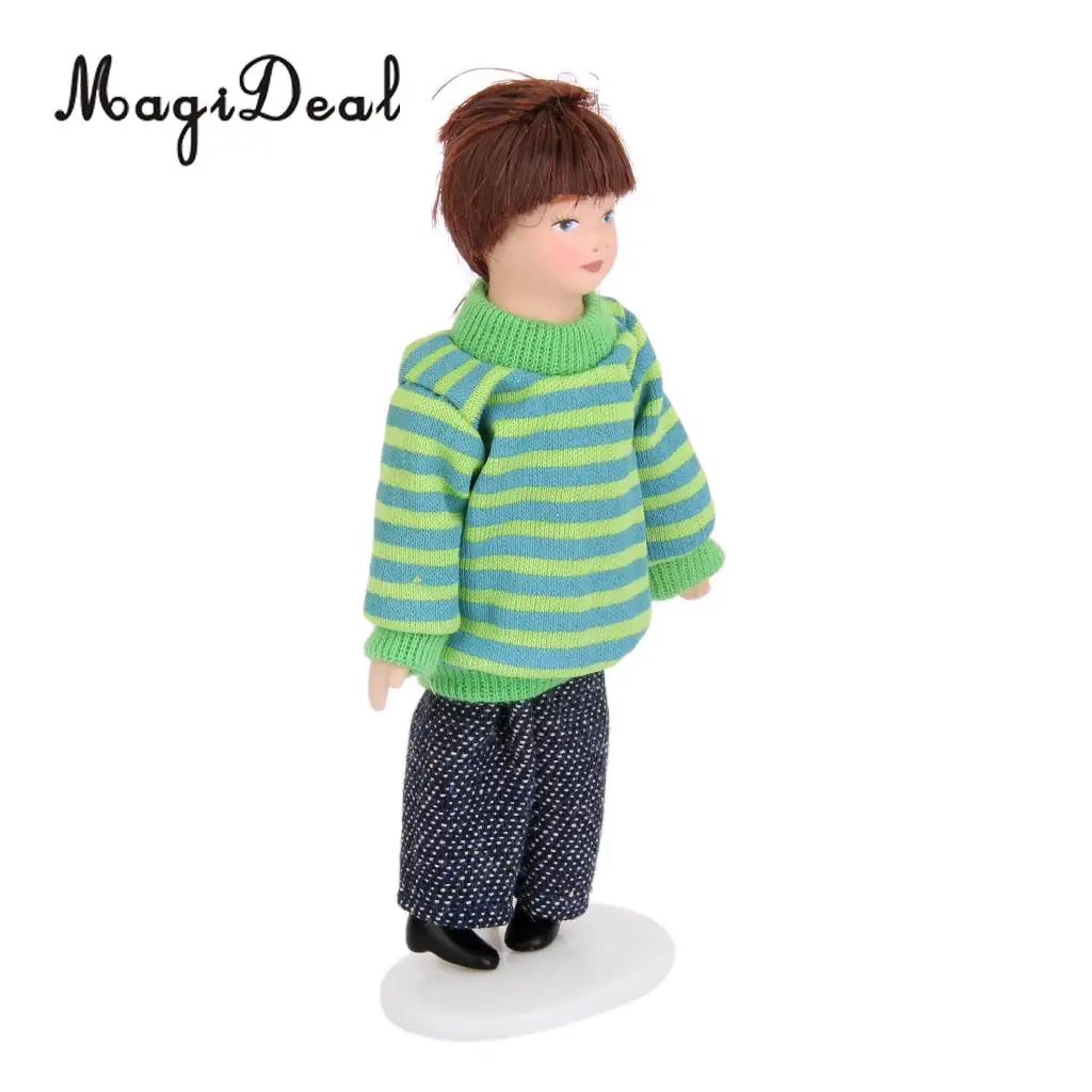 1/12 Scale DollHouse Miniature Figures Porcelain Dolls Brown Hair Little Boy for Home Bedroom Desk Decor Children Kids Baby Toy