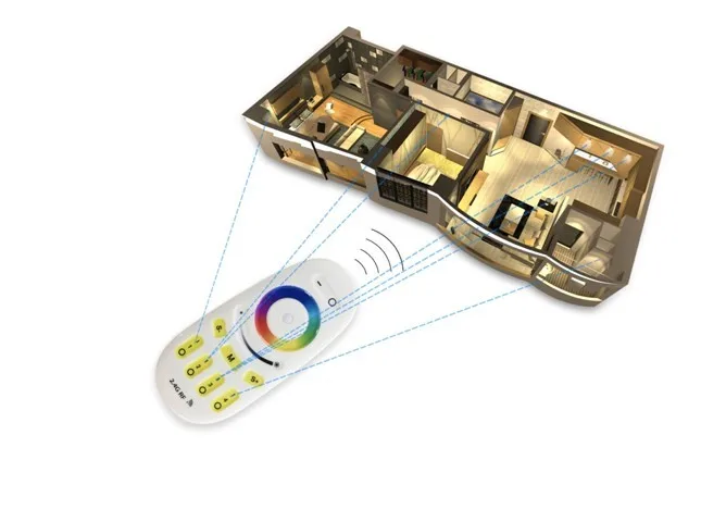 2.4 г rf 9 Вт RGBW AC85-265V светодиодные лампы с беспроводной 4-зоны пульта дистанционного управления