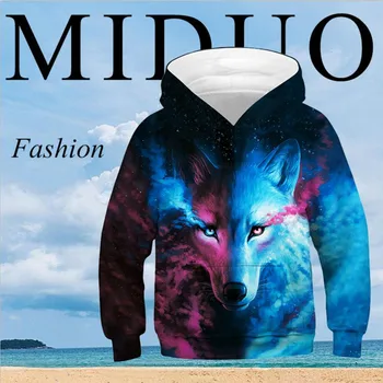 

New Boys Sweatshirts 3D Print Ice fire Wolf Kids Animals Long Sleeve Hoodies Girls Outwear Tops Autumn Fashion Novelty Clothes