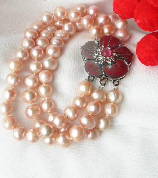 

Hot sell ->@@ > 09686 Details about 3strands Pink pearls Bracelet Flower Shell cameo -Top quality free shipping